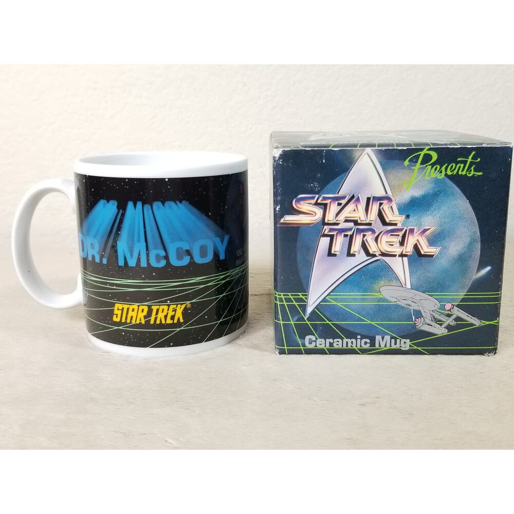 Star Trek Dr MacCoy Coffee Mug Teacup 1991 Bean Us Down New w/ Box Ceramic Vtg